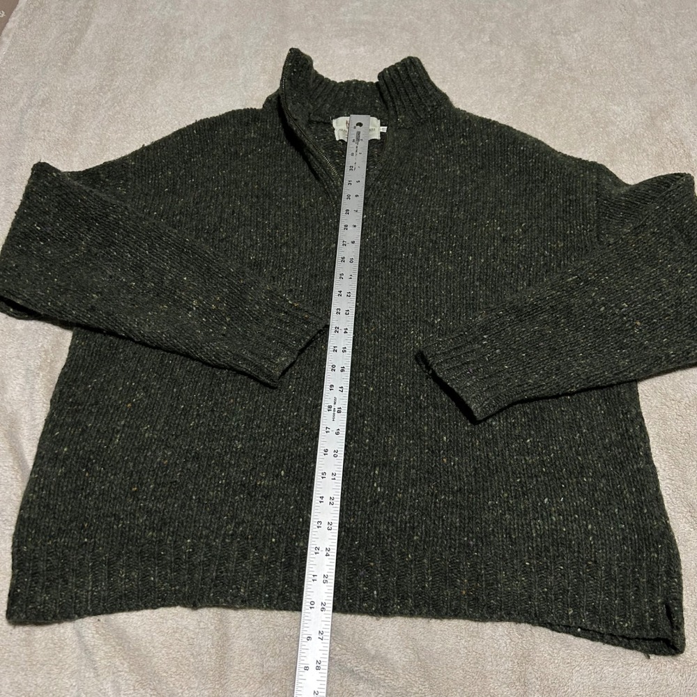 Aran Sweater Market Quarter Zip Mens XXL Green Donegal Tweed Wool Made N Ireland - Picture 6 of 10
